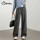 都市麗人人字紋闊腿褲女春秋冬保暖外穿高腰休閑毛呢褲垂感顯瘦窄版直筒褲