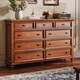 美式全實(shí)木復古六斗柜臥室床尾柜中古風(fēng)五斗柜客廳邊柜抽屜柜子 【暖棕色】實(shí)木九斗柜/150*45*96CM