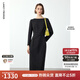 朗姿法式一字領(lǐng)設計感復古小香風(fēng)禮服裙優(yōu)雅冬季新款高級感連衣裙 黑色 L