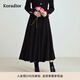 珂萊蒂爾秋季款法式優(yōu)雅100綿羊毛過(guò)膝保暖A型中厚半身裙 黑色 M