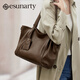 ESUNARTY真皮女士托特包2025新款大容量頭層牛皮女式頭層牛皮大包包秋冬季 深卡其【質(zhì)保10年 質(zhì)感頭層牛皮】