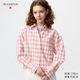 優(yōu)衣庫合作款/女裝牛津紡箱型襯衫/格紋長(cháng)袖襯衣484929 12 桃紅色 S