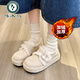 啄木鳥(niǎo)厚底增高棉鞋女2025年冬季新款加絨保暖休閑復古勃肯毛毛鞋雪地靴 米白色【加絨加厚】 37 (235mm)