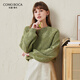 科蒙博卡秋冬高端純色羊毛衫女圓領(lǐng)寬松加厚針織毛衣 橄欖綠 M
