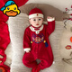 G.duck嬰兒衣服春秋款中國風(fēng)唐裝連體衣男女寶寶滿(mǎn)月百天周歲禮服抓周服 酒紅連體衣+帽子 80cm