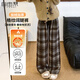 自由系加絨提花格子褲女2025冬季高腰垂感直筒褲復古慵懶秋冬毛呢闊腿褲
