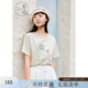 紫涵（ZIHAN）紫涵童趣貼布刺繡T恤女2025年夏季新款減齡寬松休閑圓領(lǐng)短袖上衣 薄紗綠 M