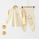 GARDEN CITY嬰兒秋衣秋褲秋冬季棉舒絨保暖寶寶高腰護肚大pp褲內衣套裝家居服 淺黃小熊 定制克重約290g，20度左右可單穿 80 cm10-12kg喜歡寬松可選大一碼