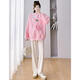 革曼孕婦套裝春秋裝杏中長(cháng)款時(shí)尚洋氣加絨衛衣上衣褲子兩件套2026新款 粉色衛衣+杏色褲子(春秋款) XXL