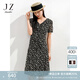 玖姿·安娜蔻氣質(zhì)輕熟風(fēng)系帶V領(lǐng)碎花裙修身連衣裙女裙夏裝中長(cháng)款法式短袖裙子 花黑 M