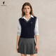 POLOWALK女式長(cháng)袖針織衫2025秋季新品絞花針織坎肩韓版馬甲上衣女 藏青 XL /170