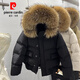 皮爾卡丹大毛領(lǐng)羽絨服女短款2025年冬季新款加厚面包服韓版小個(gè)子寬松外套 黑色（真狐貍毛領(lǐng)） S 80~130斤