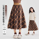 艾卡諾 I.KARNOW女童半身裙2025新款裙子兒童冬裝格紋毛呢中長(cháng)裙女大童冬季格子冬 6186咖色 120