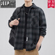 JEEP SPIRIT官方高檔品牌男裝加厚格子襯衫秋冬復古磨毛工裝外套寬松休閑時(shí)尚 灰色 外套男高級感痞帥XL（140-160斤）