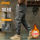 JEEP吉普加絨加厚休閑褲子男秋冬季工裝褲男士寬松長(cháng)褲 深灰色加絨 XL