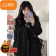 棉致夾棉加厚中長(cháng)款毛呢大衣女秋冬季新款小個(gè)子高級感休閑上衣外套 966黑色【夾棉加厚高品質(zhì)】 L 115-130斤