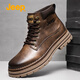 Jeep吉普休閑鞋男春季新款復古百搭戶(hù)外高幫鞋英倫風(fēng)厚底工裝馬丁靴男 粟棕 【標準運動(dòng)鞋碼】 41