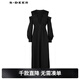 S.DEER圣迪奧女裝法式復古圓領(lǐng)露肩拼接連衣裙S243Z1275 黑色/91 M/165