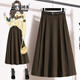 艾美琦美（AIMEIQIMEI）大碼女裝咖色毛呢半身裙女秋冬胖MM顯瘦百褶梨型身材a字中長(cháng)裙子 深咖色【無(wú)腰帶】 3XL [建議160-180斤]