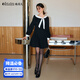Olrain歐芮兒黑色撞色法式收腰連衣裙女裝秋季2025新款氣質(zhì)顯瘦裙子 黑色 M