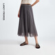 朗姿a字百褶裙網(wǎng)紗大擺氣質(zhì)通勤垂感高級感半身裙2025年秋季新款 中灰色 M