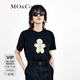 MO&Co.春夏姜餅人印花圓領(lǐng)卡通短袖小白T純棉T恤上衣女摩安珂 黑色-第2批 S 160