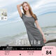 三彩2025夏季新款假兩件連衣裙收腰開(kāi)叉直筒裙休閑長(cháng)裙簡(jiǎn)約M 深邃灰 M 160/84A