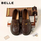 百麗（Belle）元寶樂(lè )福鞋女鞋2026春季新款商場(chǎng)同款羊皮黑色小皮鞋E9L1DAA6 棕色 36 (230mm)