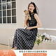 香影黑色格子無(wú)袖連衣裙女2025秋季新款復古法式中長(cháng)款收腰a字裙 黑色 M 160/84A/95-110斤