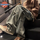 NEW OR MODE做舊工裝牛仔褲男款美式復古水洗高街褲子潮牌寬松高級感直筒長(cháng)褲 水泥黃 3XL