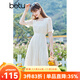 betu百圖女裝小方領(lǐng)溫柔風(fēng)提花裙子中長(cháng)款雪紡連衣裙2106T37 白色 M
