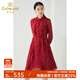 喬萬(wàn)尼春裝女年秋季新款 中長(cháng)襯衫裙氣質(zhì)修身顯瘦印花長(cháng)袖雪紡連衣裙 中年女裝 紅色 M