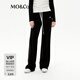 MO&Co.【保暖面料】撞色抽繩松緊腰寬松長(cháng)直筒闊腿休閑褲軟糯風(fēng) 黑色 M 165