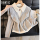 絲柏舍翻領(lǐng)撞色假兩件毛衣女2025秋冬新款時(shí)尚寬松遮肉長(cháng)袖上衣