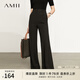 AMII女裝2025夏季極簡(jiǎn)通勤顯瘦長(cháng)褲女梭織雪紡純色直筒高腰拖 黑色 M 160/68A