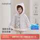 babylove女寶寶加絨斗篷冬季保暖防風(fēng)連帽披風(fēng)嬰幼兒法式碎花外套
