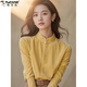 啄木鳥(niǎo)秋冬新中式國風(fēng)絲絨打底衫女立領(lǐng)黃色內搭設計感小眾絕美長(cháng)袖上衣 黃色 2XL 130-140斤