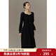 獨束大碼女裝復古赫本風(fēng)針織連衣裙冬裝新款微胖mm法式修身小黑裙 赫本黑 XL