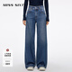 MISS SIXTY2025秋季新款牛仔褲女復古洗水微彈寬松休閑垂感闊腿褲 深藍常規 27
