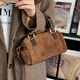 桂岐 韓版秋冬新款復古絨面單肩斜跨小包包枕頭包波士頓手提女包潮 可可咖