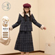 紫涵（ZIHAN）紫涵毛呢藍灰格紋毛絨翻領(lǐng)外套a字半身裙兩件套裝女2025冬季新款