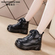 縈妃公主（YINGFEIPRINCESS）厚底馬丁靴女2026新款秋冬加絨英倫風(fēng)百搭小個(gè)子隱形內增高短靴女 黑色(絨里) 36