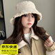 QBILY帽子冬季女漁夫帽子女士秋冬天保暖護耳顯臉小水桶帽百搭遮臉盆帽 米白 均碼（推薦頭圍55-59cm）