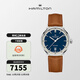 漢米爾頓（Hamilton）漢密爾頓男表瑞士表機械表美國經(jīng)典系列臻薄40毫米男表禮物 藍盤(pán)棕色皮帶 40mm H38425540