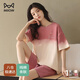 貓人（MiiOW）女士睡衣女夏季純棉時(shí)尚韓版圓領(lǐng)短袖短褲寬松可外穿家居服套裝