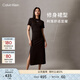 Calvin KleinJeans夏季女氣質(zhì)休閑通勤ck開(kāi)叉純棉顯瘦針織圓領(lǐng)T恤長(cháng)裙連衣裙 BEH-太空黑 S