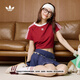 adidas修身純棉運動(dòng)上衣圓領(lǐng)短袖T恤女夏季阿迪達斯三葉草JC8703 酒紅色   L