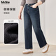 MsShe【雙芯紗&加絨】大碼女裝秋冬裝胖mm顯瘦直筒闊腿牛仔褲加長(cháng)褲子 銀狐絨-牛仔深藍綠色現貨 3XL