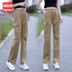 黛姿茹美式純棉休閑工裝褲女春季2026新款春裝高腰寬松顯瘦百搭闊腿褲子 卡其色 M (27) 【95-105斤】