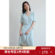 獨束大碼女裝法式V領(lǐng)復古波點(diǎn)連衣裙夏季新款微胖mm靈動(dòng)百搭女裙 遠天藍 XL (尺碼：3)